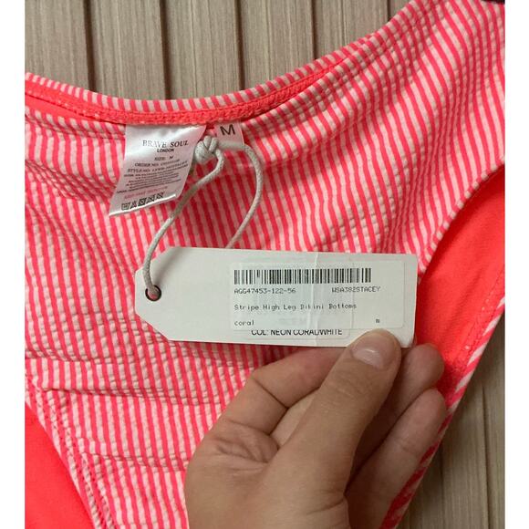 Brave Soul High Waisted Neon Stripe Bikini Bottom Size M - Picture 5 of 6